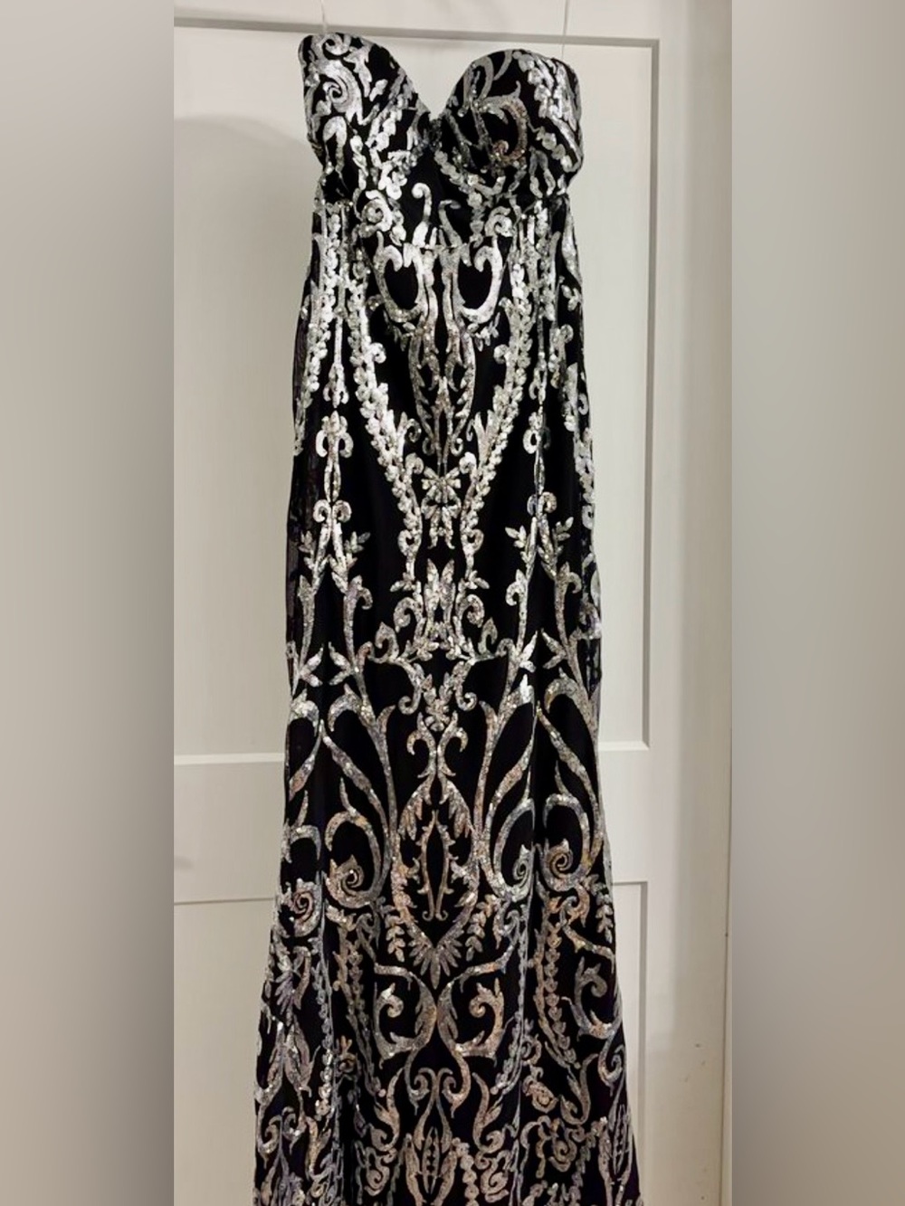 MISS ORD NWT Black Silver Sequin Strapless Maxi Formal Gown Dress Med